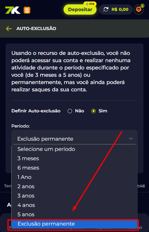 Passo 5 exclusao de conta